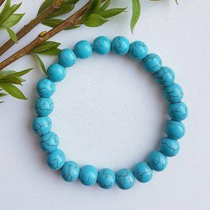 Natural 8mm Turquoise Stone Bracelet Blue Gemstone Stretch Bracelet Handmade